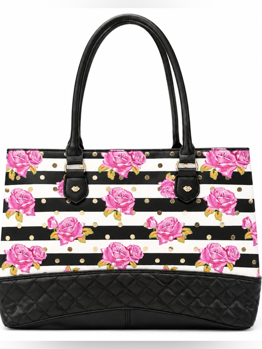 NWT Luv Betsy Johnson Stripe Tote with Bag Charm and Pouch - Picture 6 of 9